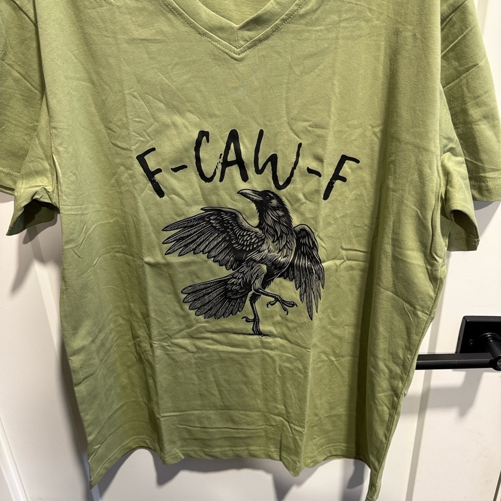 F Caw F Green Graphic V-Neck T-Shirt New - Picture 3 of 6
